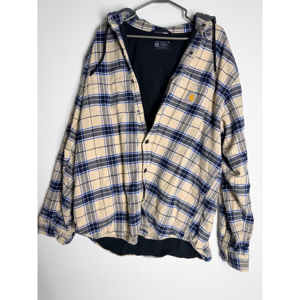 Carhartt Relaxed Fit Fleece Lined Flannel Hooded Shirt Jacket Plaid Mens XL